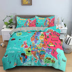 Map Pattern Bedding Set Luxury Cozy Duvet Cover Set For Bedroom Decor King Queen Full Quilt Cover Pillowcase Bedclothes 2/3Pcs