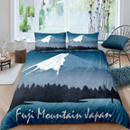 Japanese-Style Duvet Cover Set for Girl Polyester Mount Fuji Comforter Cover Cherry Blossoms Flower Ink Hand Painted Quilt Cover