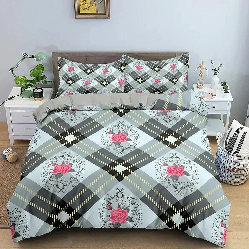 TOP Stripe Geometric Bedding Set Breathable Duvet Cover With Pillowcase Adults Queen King Size Quilt Cover Home Textiles