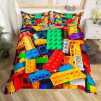 Construction Bedding Set Colorful Polyester Comforter Cover 3D Building Blocks Duvet Cover Kids Boys Rainbow Bricks Quilt Cover