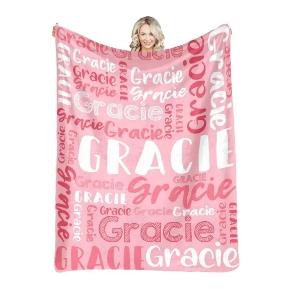 Personalized Name Flannel Throw Blankets For Girls Boys Birthday Gift