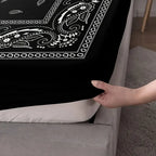 Black Paisley Mandala Fitted Sheet Set Bohemian Style Mattress Covers Soft Breathable  With Deep Pocket for Bedroom
