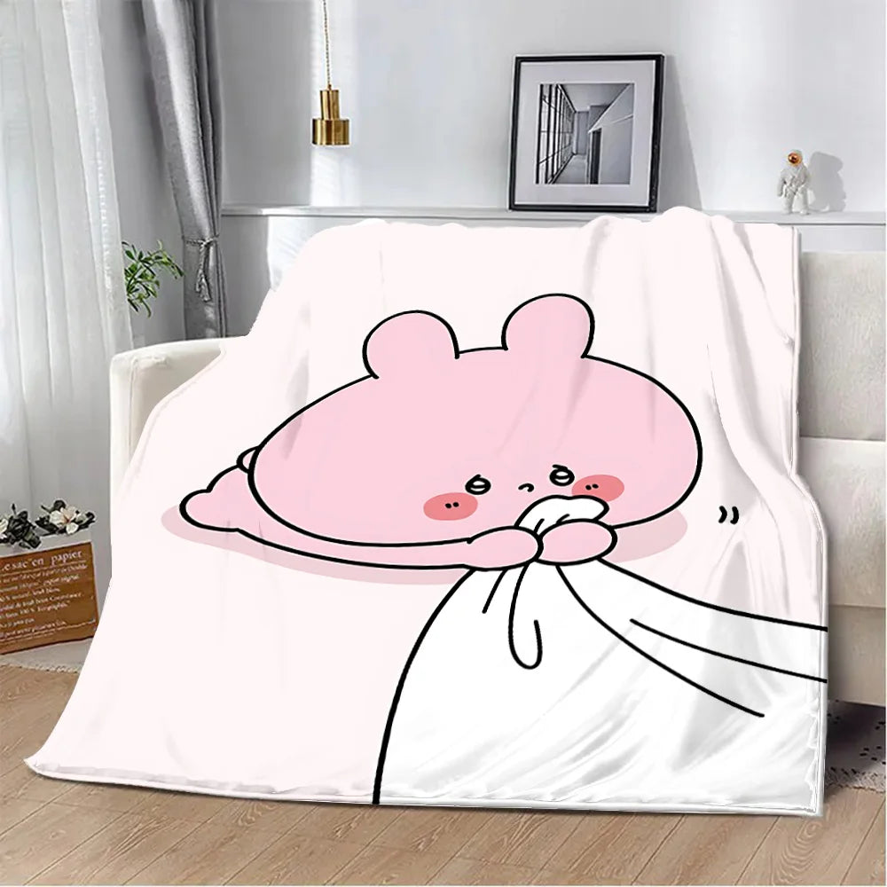 Asamimichaan Asleep Cute Asamimi Square Printed Blanket Picnic Blankets Warm Blanket Soft and Comfortable Blanket Home Travel