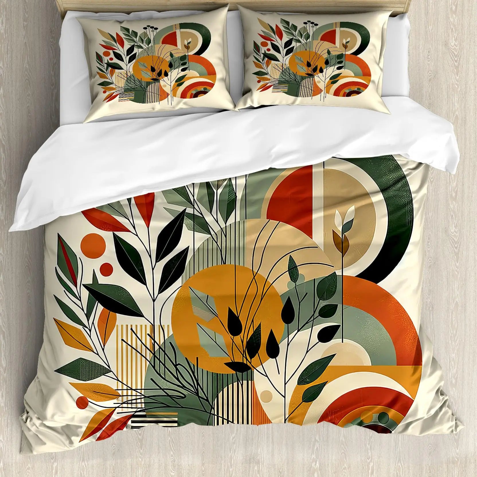 Medieval Boho Century Modern Duvet Cover Set Abstract Geometric Rainbow Sun Circles Comforter Cover Microfiber Soft Bedding Set