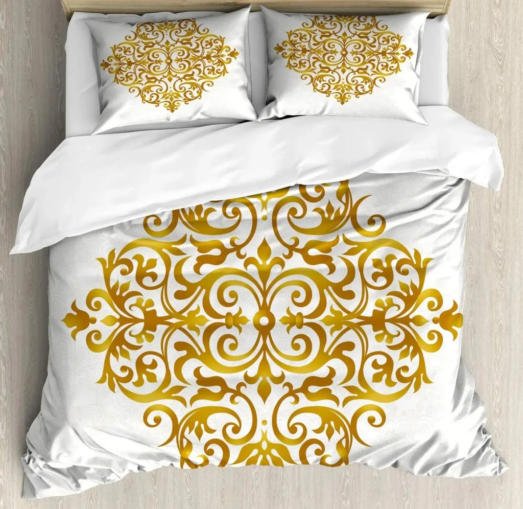 South Mandala Floral Duvet Cover Set,Vibrant Color Ornamental Illustration Bedding Set Bohemian Mandala Lotus Design Quilt Cover