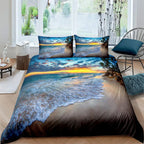 Beach Duvet Cover Set Polyester Tropical Island with The Palm Tree and Sea Beach Nature Theme Double Queen King Size Quilt Cover