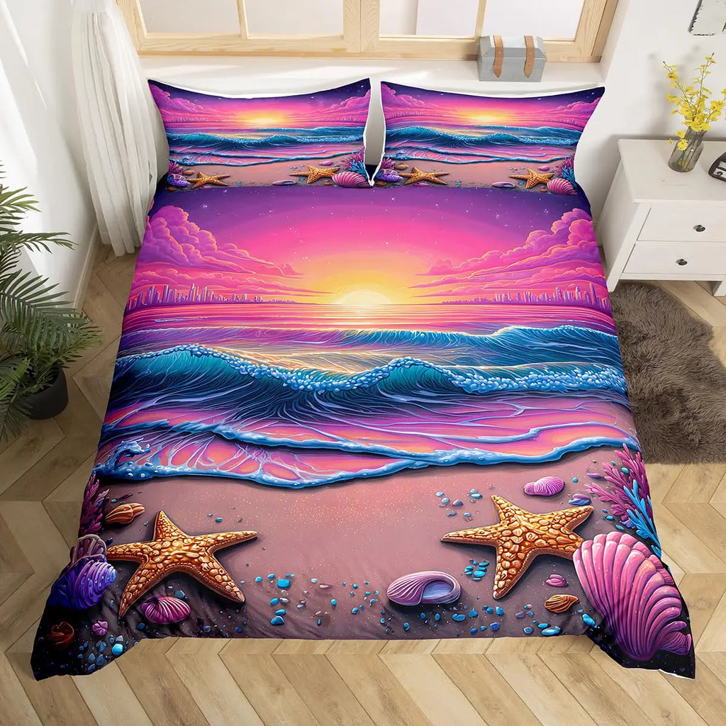 Beach Theme Duvet Cover Twin Queen Size Hawaiian Beach Ocean Bedding Set For Boys Girls Summer Holiday Vacation Comforter Cover