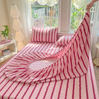 1pc Pink Blue Striped Fitted Sheet Deep Pocket Elastic Mattress Cover Single Double Queen King Bedroom Decor For Girls Boys