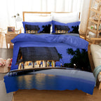 Beach Duvet Cover Set Polyester Tropical Island with The Palm Tree and Sea Beach Nature Theme Double Queen King Size Quilt Cover