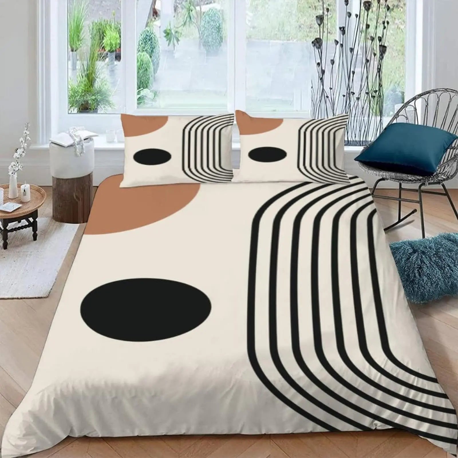 Mid Century Modern Duvet Cover Set King Abstract Geometric Balance Shapes Rainbow Sun Circles Boho Comforter Cover Bedding Sets