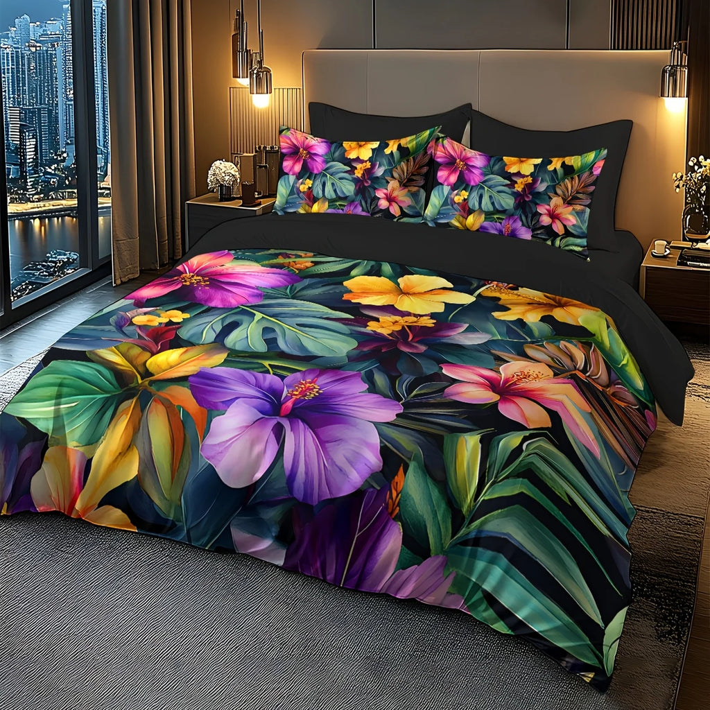 2/3pcs Bedding Set Floral and Leaf Design Pattern Brushed Digital Print Duvet Cover Set Soft Comfortable