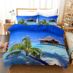 Beach Duvet Cover Set Polyester Tropical Island with The Palm Tree and Sea Beach Nature Theme Double Queen King Size Quilt Cover