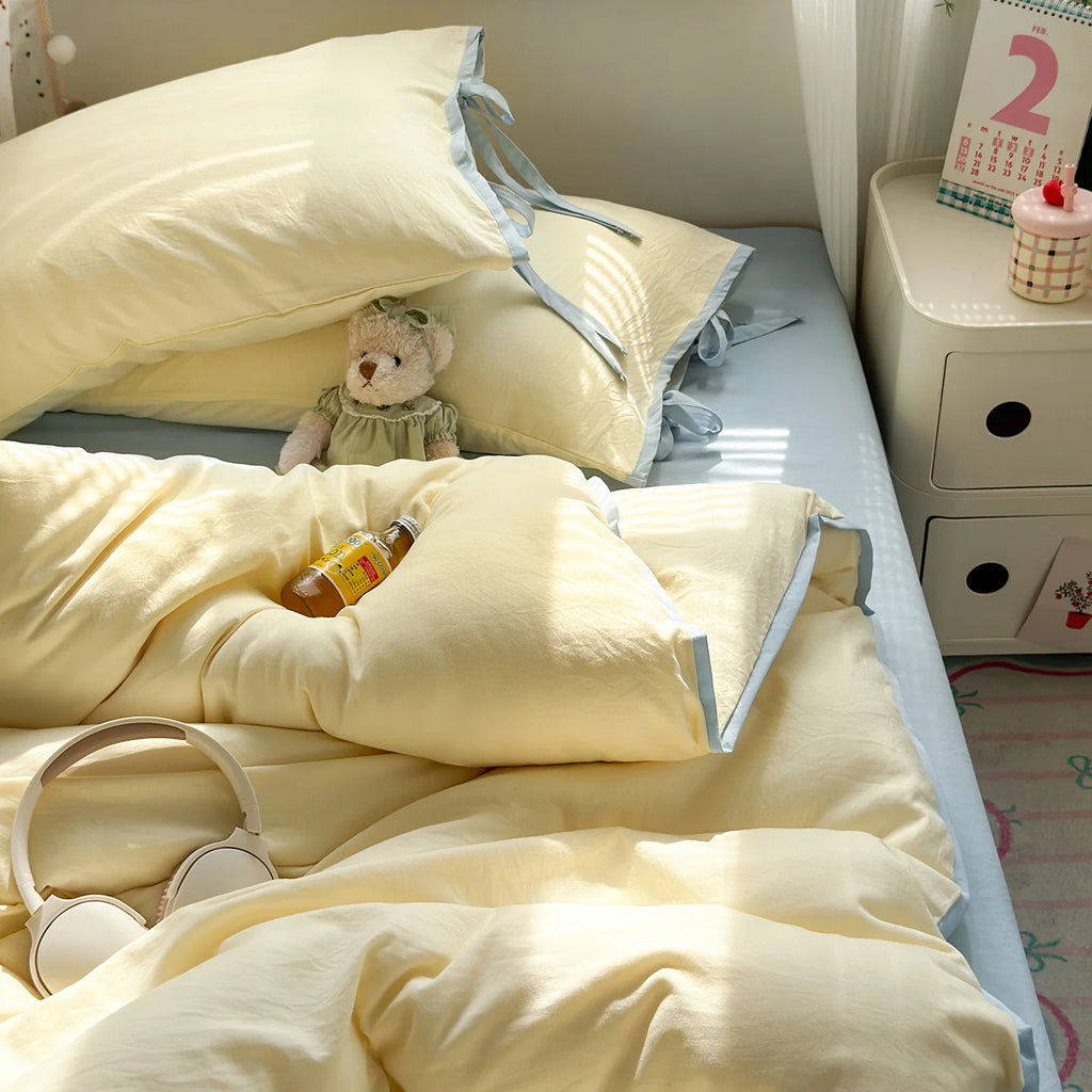 Ins Nordic Bedding Set Simple Style Striped Duvet Cover Set Soft Flat Sheet Single Twin Size Double Bed Sheet Set For Bedroom