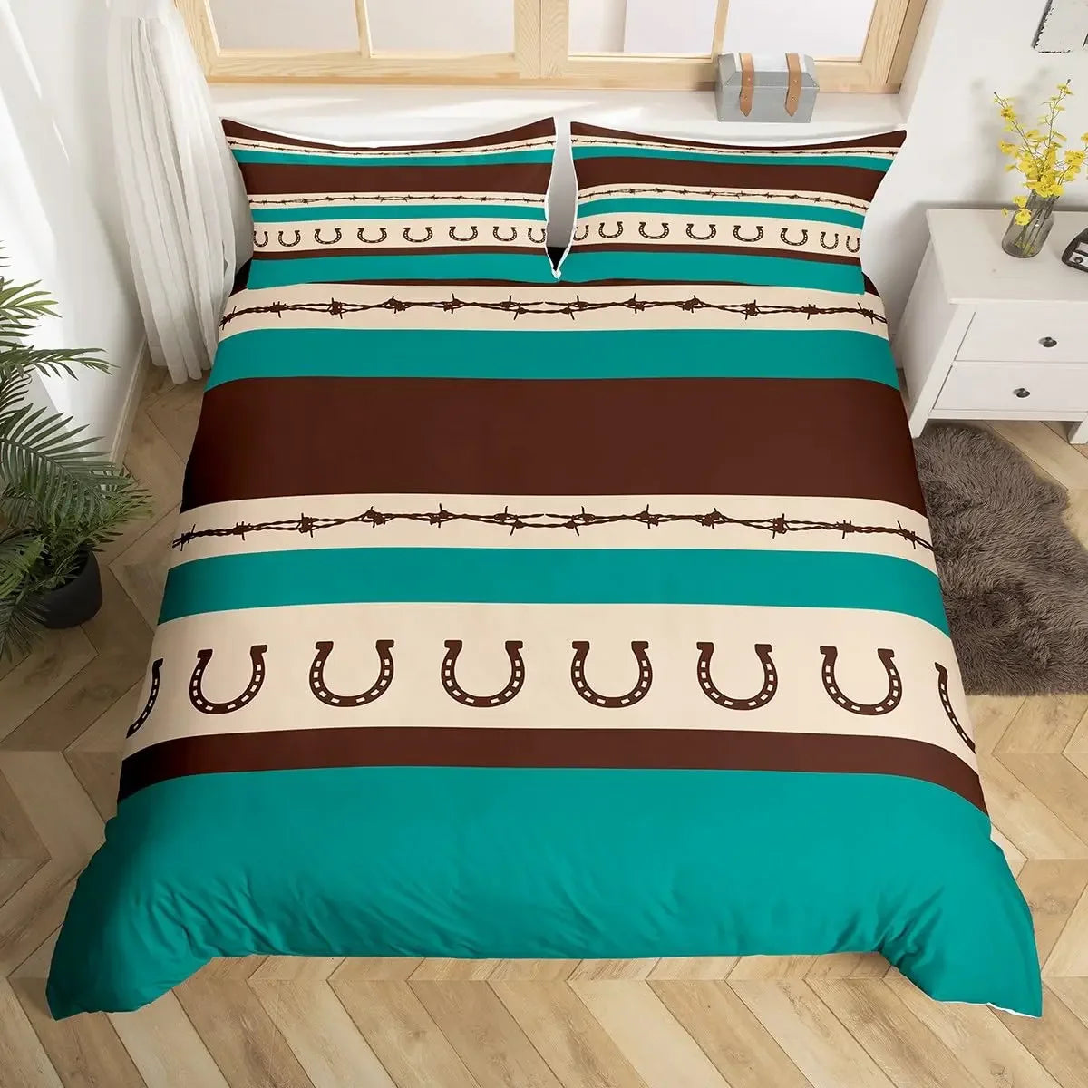 Rustic Farmhouse Horseshoe Duvet Cover Set