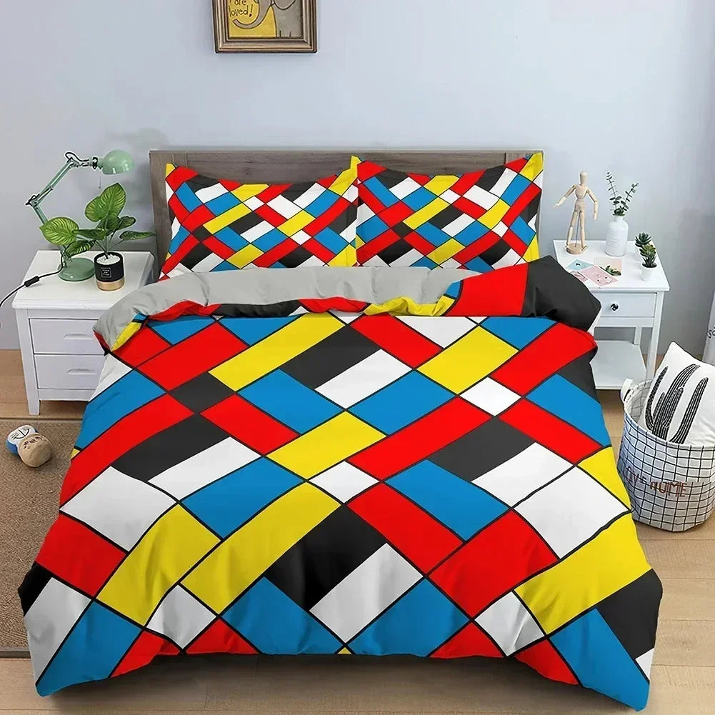 TOP Stripe Geometric Bedding Set Breathable Duvet Cover With Pillowcase Adults Queen King Size Quilt Cover Home Textiles