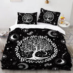 Sun and Moon Duvet Cover Black and White Bedding Soft Tree of Life All Galaxy Stars Mandala Tribal Quilt Cover Decor for Women