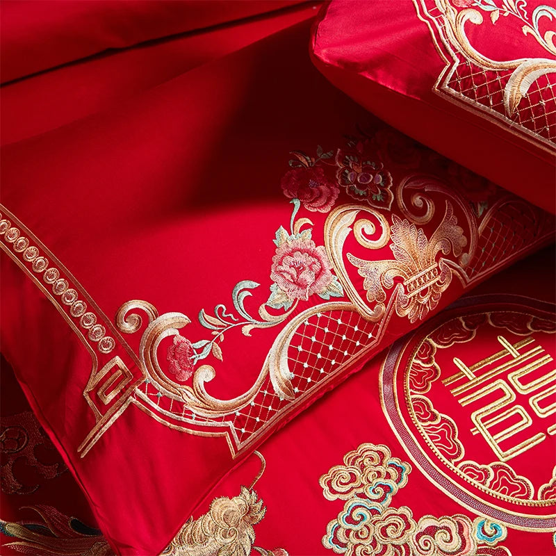 100/140CT Long-staple cotton Chinese-style wedding festive 4-pcs duvet cover set a witness to marriage and love, home decoration