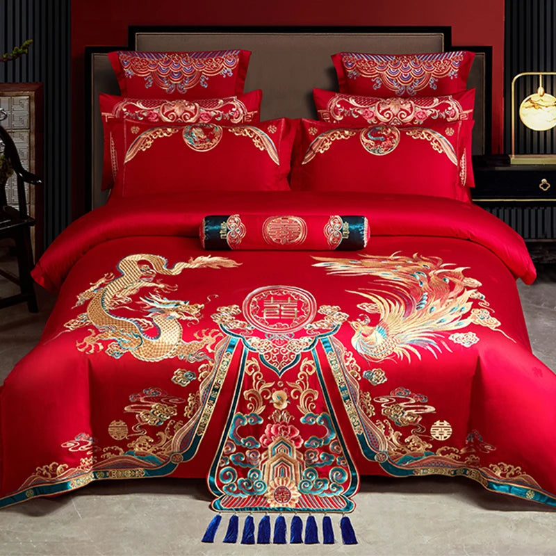 100/140CT Long-staple cotton Chinese-style wedding festive 4-pcs duvet cover set a witness to marriage and love, home decoration