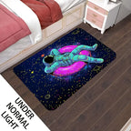 [Astronaut Mat] 1pc UV Blacklight Astronaut Area Mat - Vibrant Neon Space Design, Non-Slip Polyester Mat for Game Room