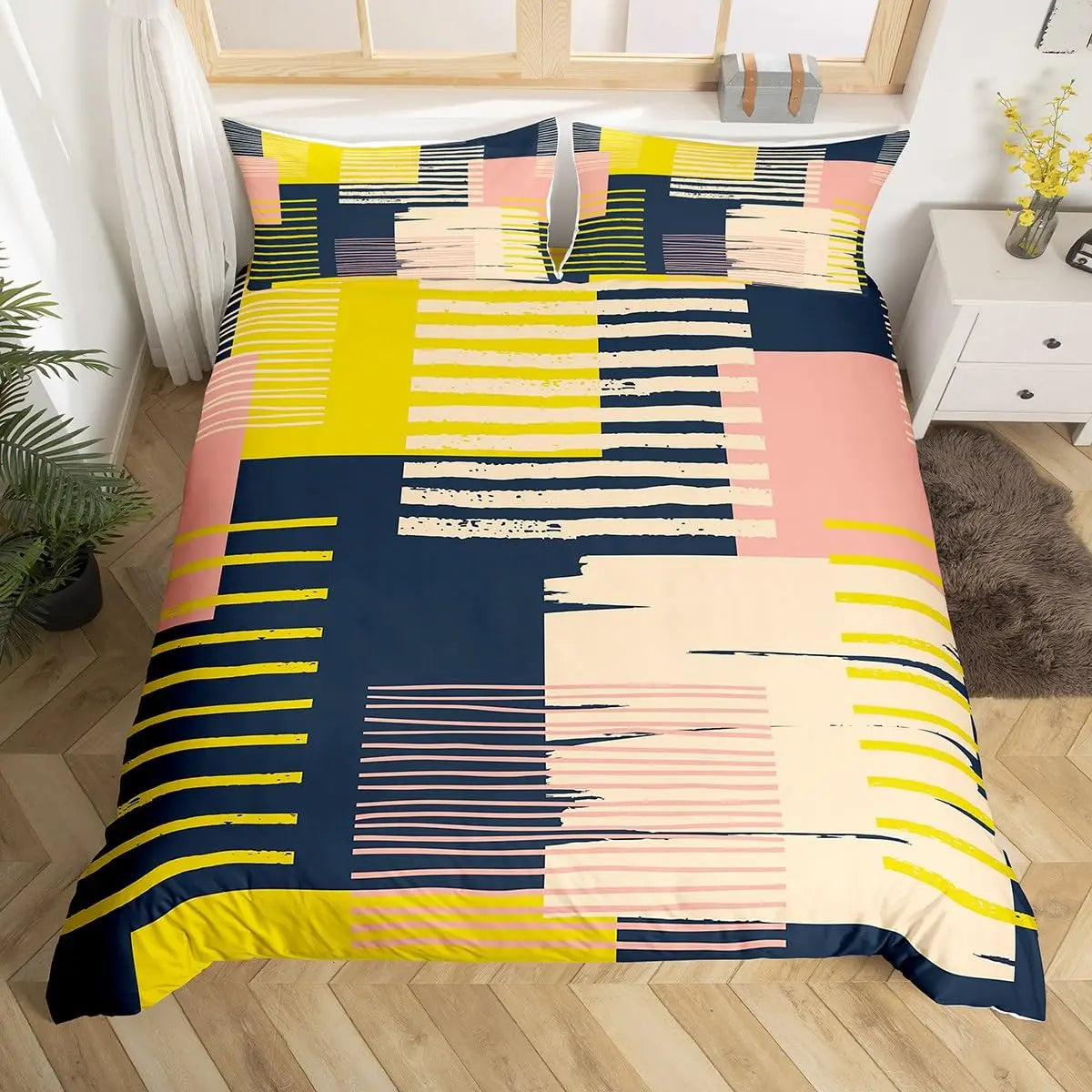 Rainbow Stripes Duvet Cover King Queen Visual Abstraction Bedding Set Optical Illusion Comforter Cover Geometric Quilt Cover