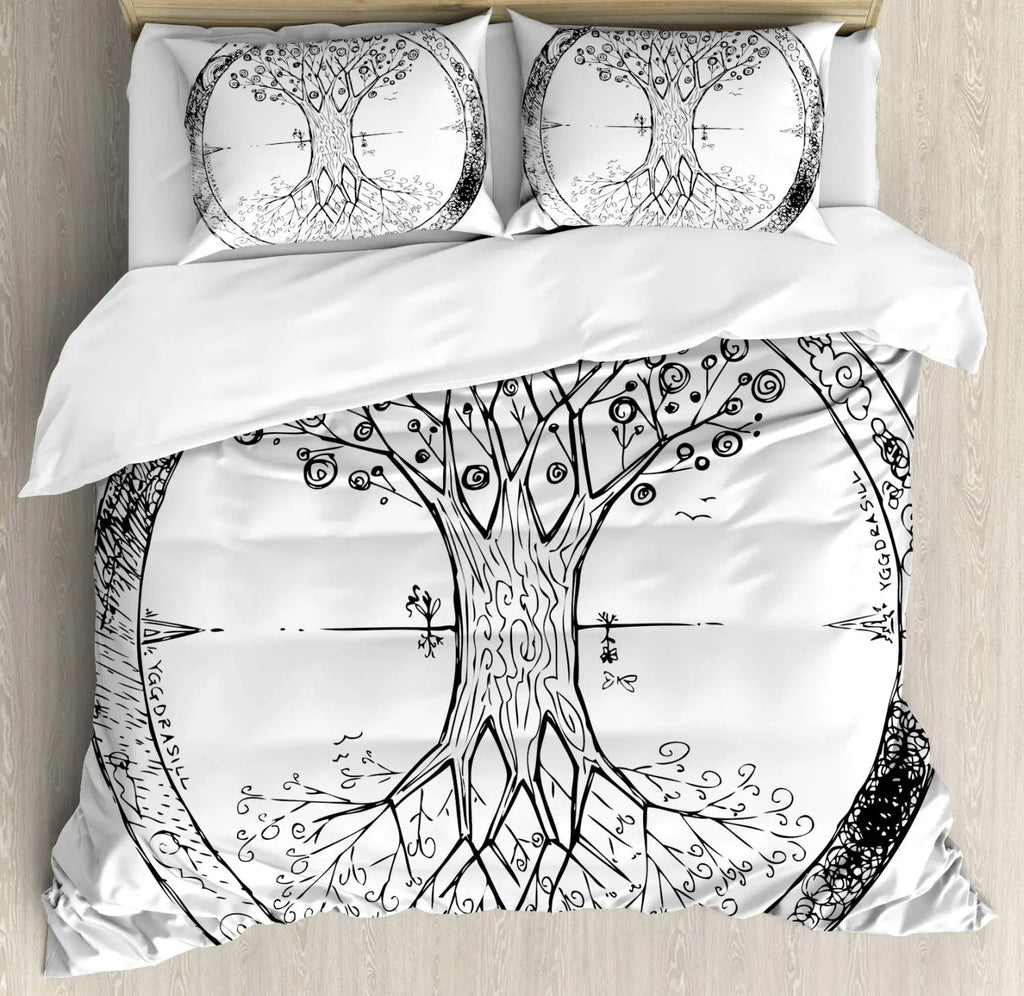 Sun and Moon Duvet Cover Black and White Bedding Soft Tree of Life All Galaxy Stars Mandala Tribal Quilt Cover Decor for Women