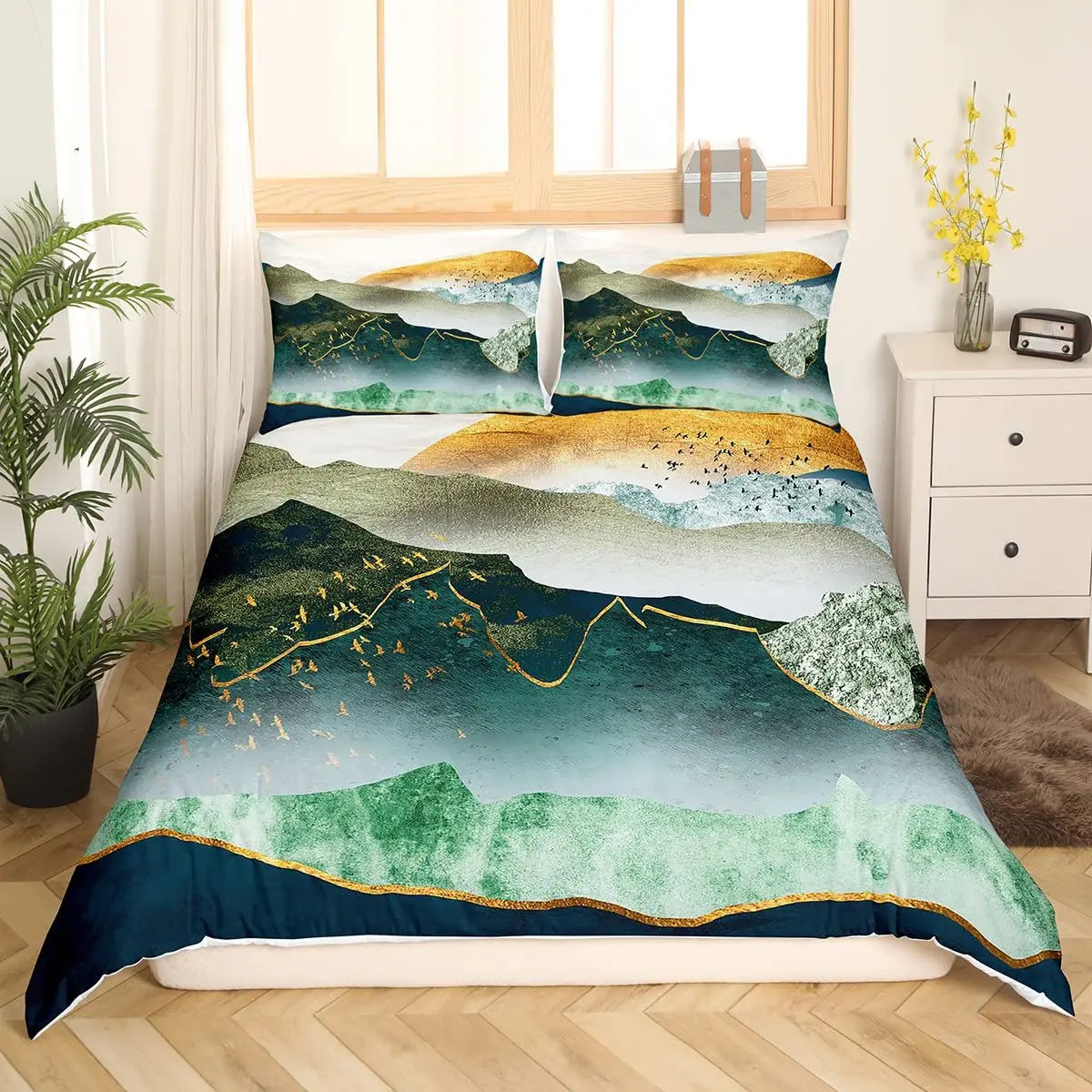 Medieval Boho Century Modern Duvet Cover Set Abstract Geometric Rainbow Sun Circles Comforter Cover Microfiber Soft Bedding Set