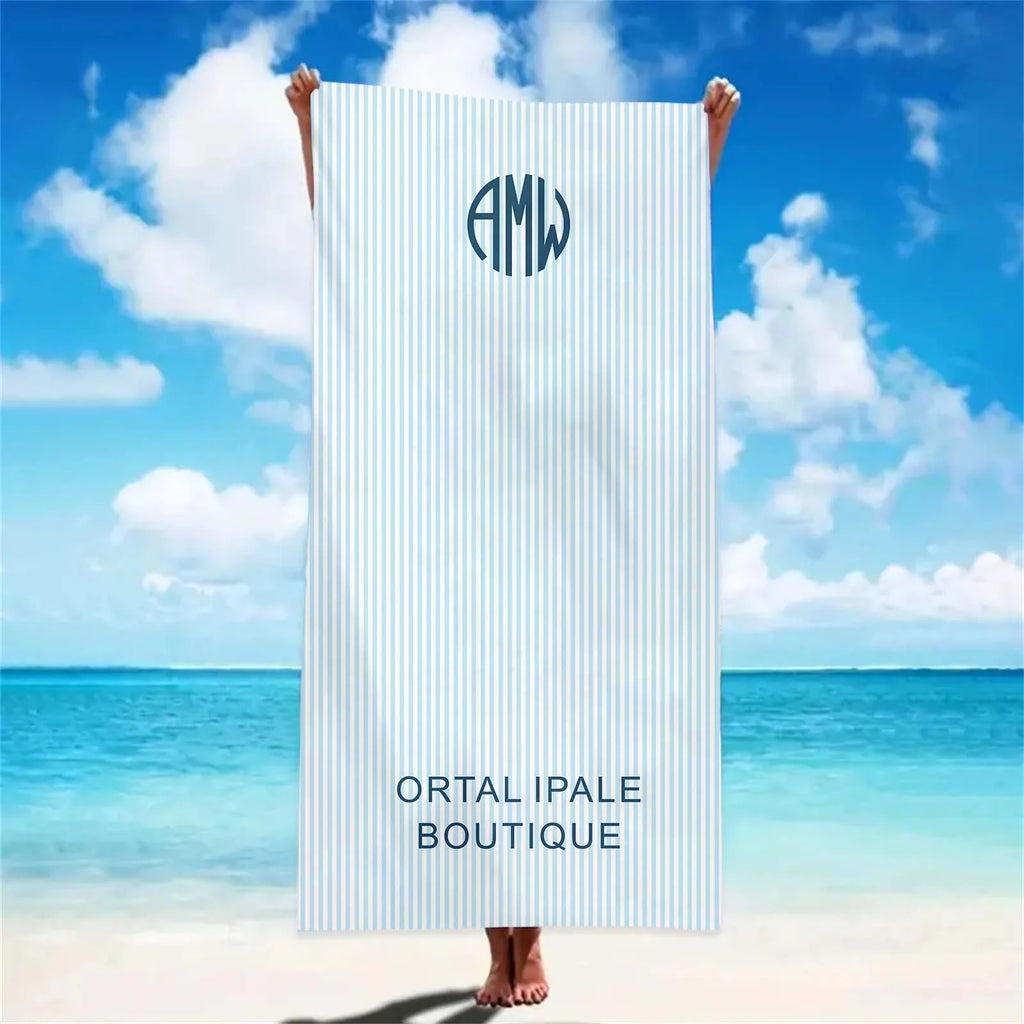 Personalized Towel Monogram Beach Towel Girls Trip Custom Beach Towel Striped Towel with Name Custom Text Towel Preppy Beach