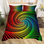 Rainbow Stripes Duvet Cover King Queen Visual Abstraction Bedding Set Optical Illusion Comforter Cover Geometric Quilt Cover