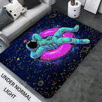[Astronaut Mat] 1pc UV Blacklight Astronaut Area Mat - Vibrant Neon Space Design, Non-Slip Polyester Mat for Game Room