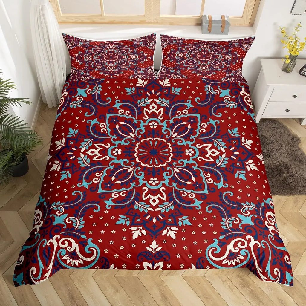 Bohemian Floral Duvet Cover Paisley Mandala Comforter Cover Microfiber Geometry Aztec Mexican Style Bedding Set Twin Queen Size