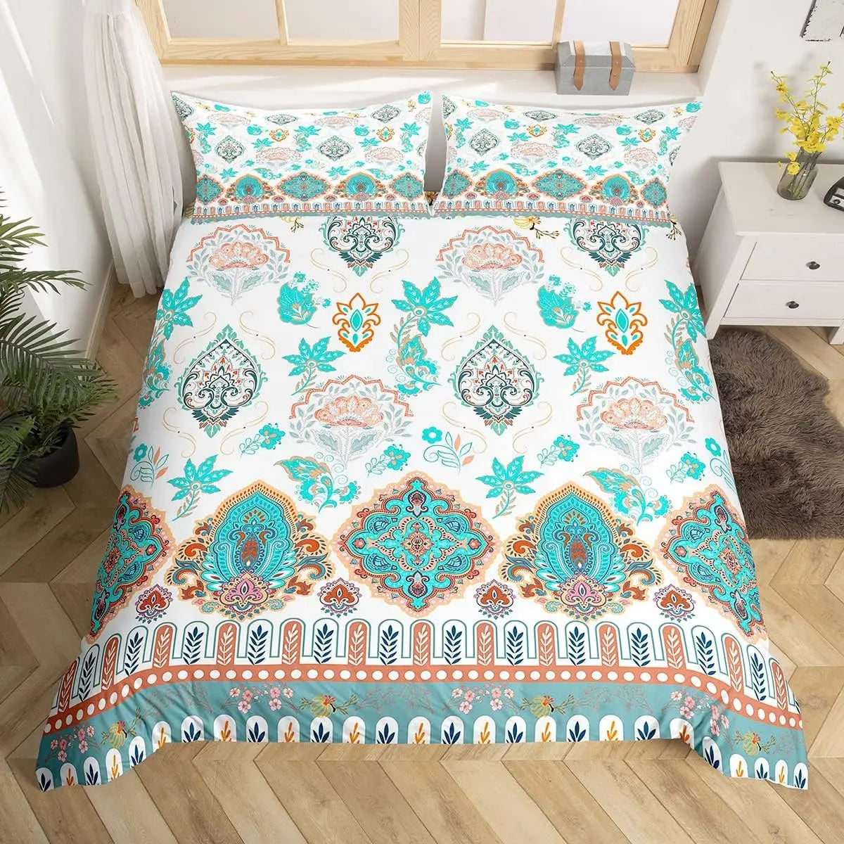 Bohemian Floral Duvet Cover Paisley Mandala Comforter Cover Microfiber Geometry Aztec Mexican Style Bedding Set Twin Queen Size