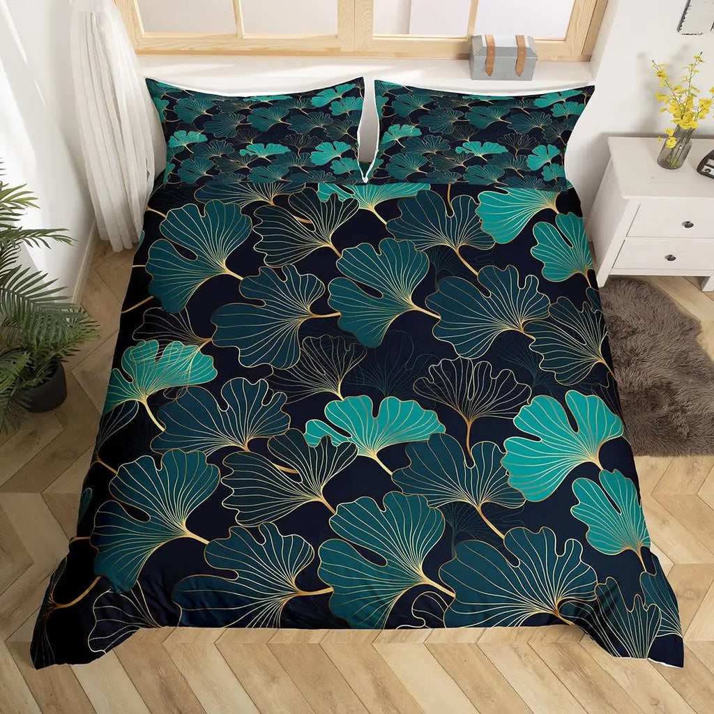 Ginkgo Leaf Duvet Cover Queen Natural Botanical Bedding Set Plants Rustic Farmhouse Comforter Cover Abstract Leaves Quilt Cover