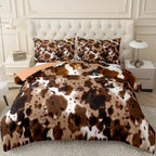 Brown Cow Print Comforter Set Queen King Size, Farmhouse Cow Print Bedding Set With 1/2 Matching Pillowcases Bedroom Decoration