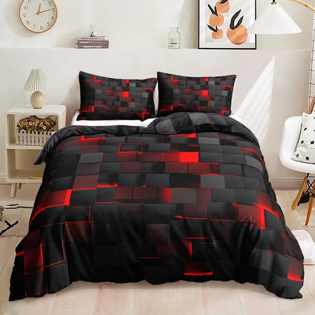 Geometric Circles Duvet Cover Red and Black Quilt Set Suitable for Children Kids Boys Girls Teenagers Abstract Art Bedding Set