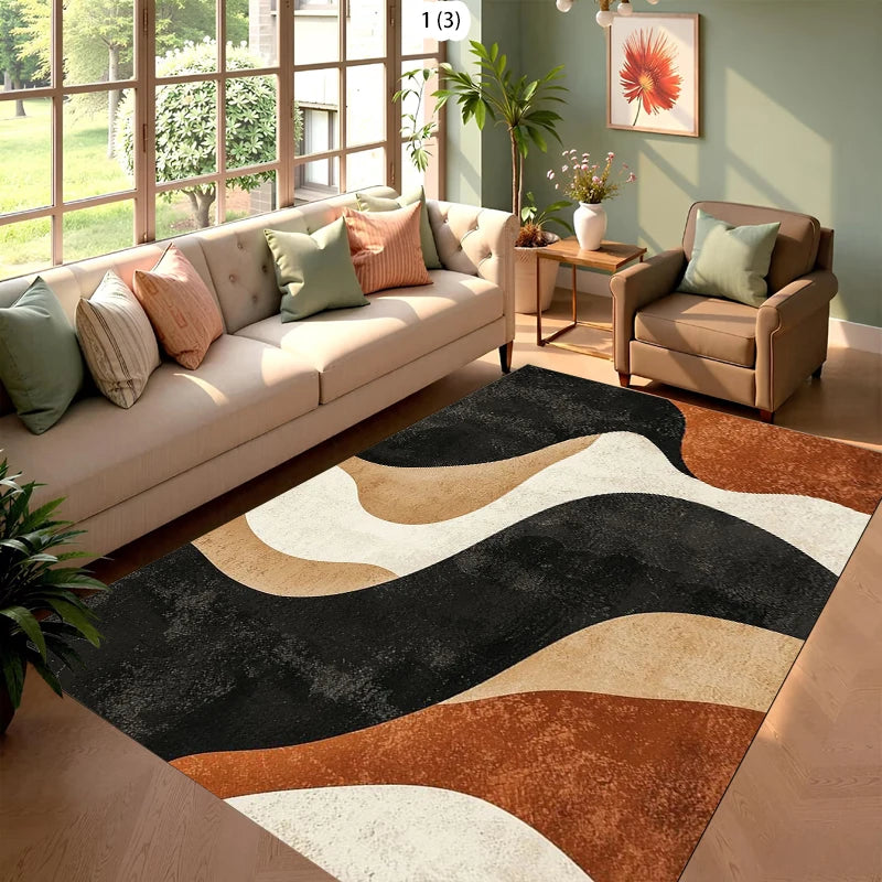Minimalist Area Rug Abstract Geometric Print Soft Non-Slip Washable Carpet Retro Modern Wave Floor Mat for Living Room Entryway