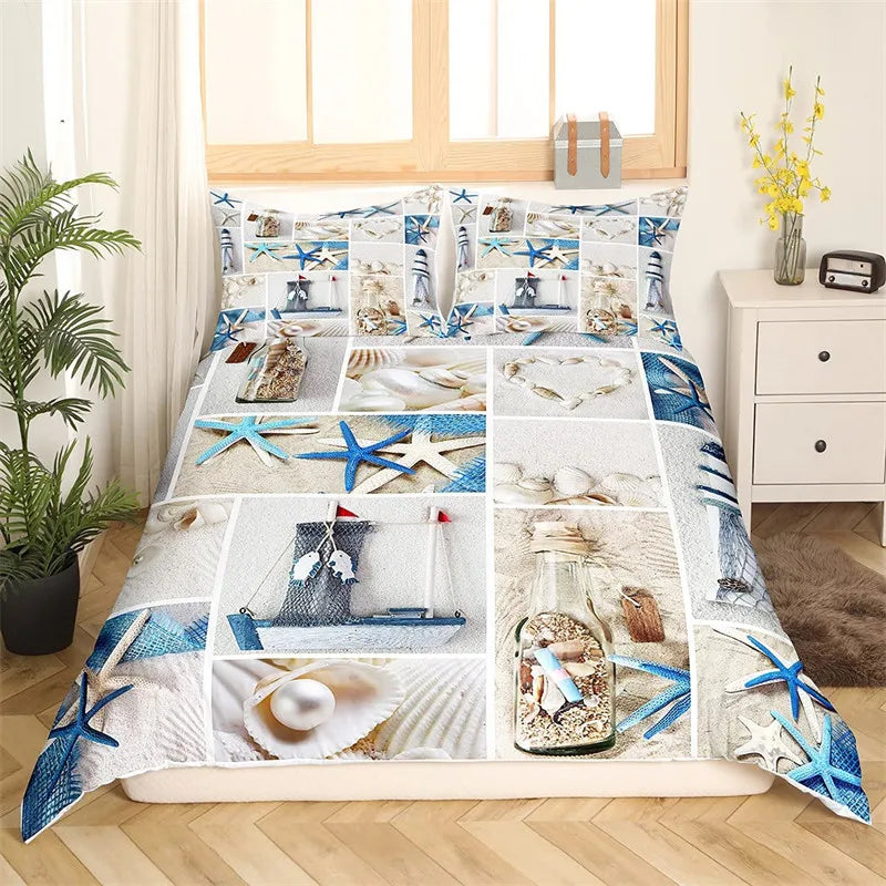 Beach Duvet Cover Set Polyester Tropical Island with The Palm Tree and Sea Beach Nature Theme Double Queen King Size Quilt Cover