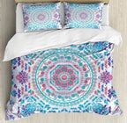 South Mandala Floral Duvet Cover Set,Vibrant Color Ornamental Illustration Bedding Set Bohemian Mandala Lotus Design Quilt Cover
