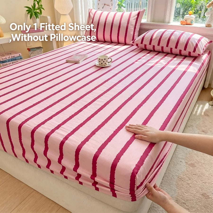 Pink & Blue Striped Deep-Pocket Fitted Sheet