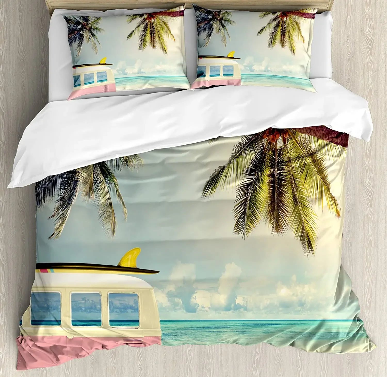 Surf Bedding Set For Bedroom Bed Home Hippie Classic Old Bus with Surfboard Freedom Holida Duvet Cover Quilt Cover Pillowcase