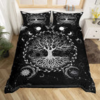 Sun and Moon Duvet Cover Black and White Bedding Soft Tree of Life All Galaxy Stars Mandala Tribal Quilt Cover Decor for Women