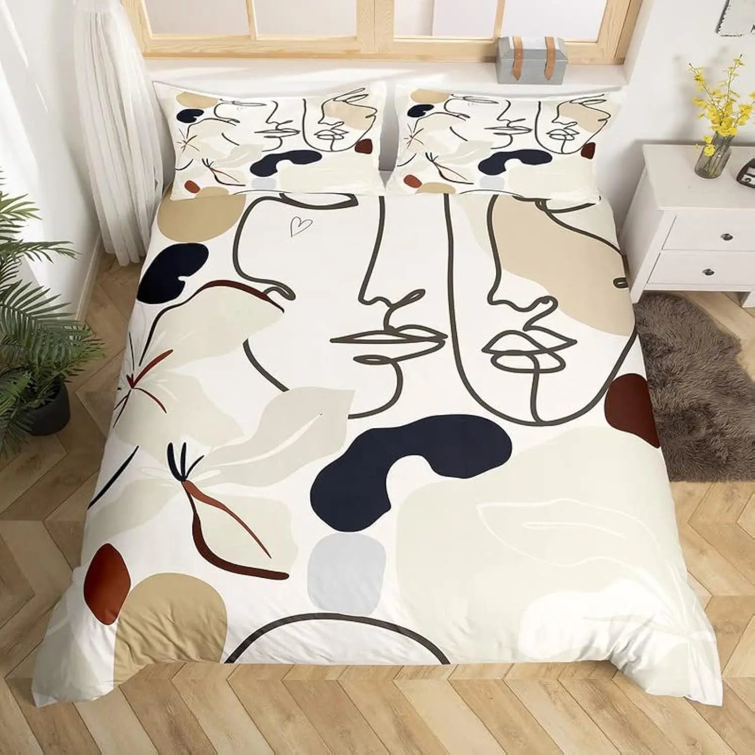 Mid Century Modern Duvet Cover Set King Abstract Geometric Balance Shapes Rainbow Sun Circles Boho Comforter Cover Bedding Sets