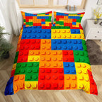 Construction Bedding Set Colorful Polyester Comforter Cover 3D Building Blocks Duvet Cover Kids Boys Rainbow Bricks Quilt Cover