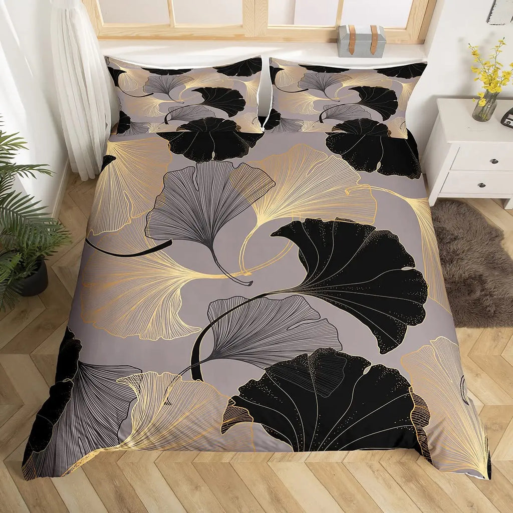 Ginkgo Leaf Duvet Cover Queen Natural Botanical Bedding Set Plants Rustic Farmhouse Comforter Cover Abstract Leaves Quilt Cover
