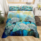 Ginkgo Leaf Duvet Cover Queen Natural Botanical Bedding Set Plants Rustic Farmhouse Comforter Cover Abstract Leaves Quilt Cover
