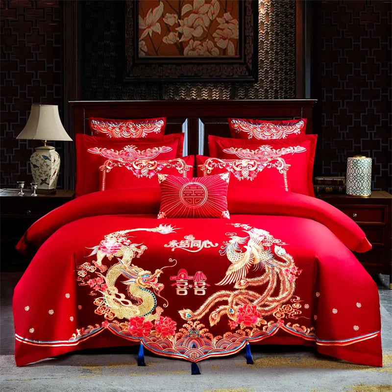 100/140CT Long-staple cotton Chinese-style wedding festive 4-pcs duvet cover set a witness to marriage and love, home decoration