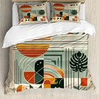 Medieval Boho Century Modern Duvet Cover Set Abstract Geometric Rainbow Sun Circles Comforter Cover Microfiber Soft Bedding Set