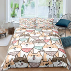 Shiba Inu Duvet Cover Cute Shiba Inu Bedding Set Dog Loves Bedding Set Microfiber Cartoon Animal Pattern Queen King Quilt Cover