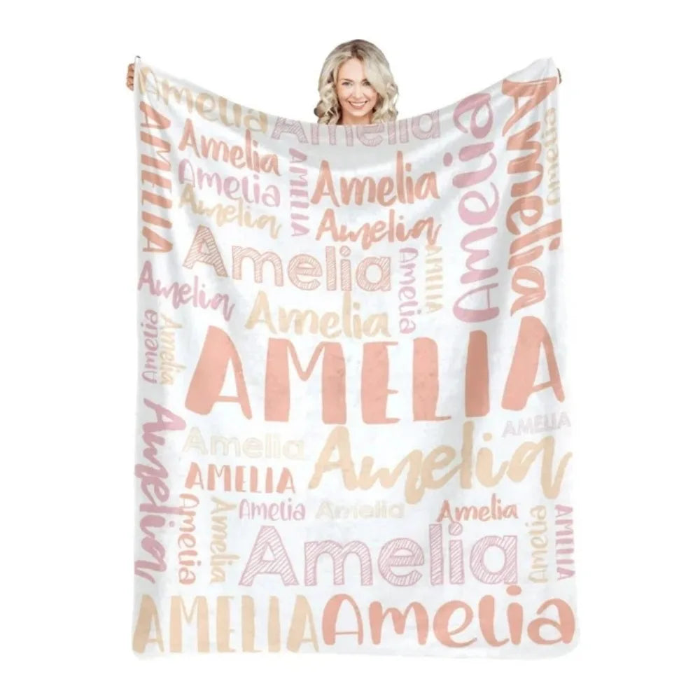 Personalized Name Flannel Throw Blankets For Girls Boys Birthday Gift