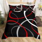 Geometric Circles Duvet Cover Red and Black Quilt Set Suitable for Children Kids Boys Girls Teenagers Abstract Art Bedding Set
