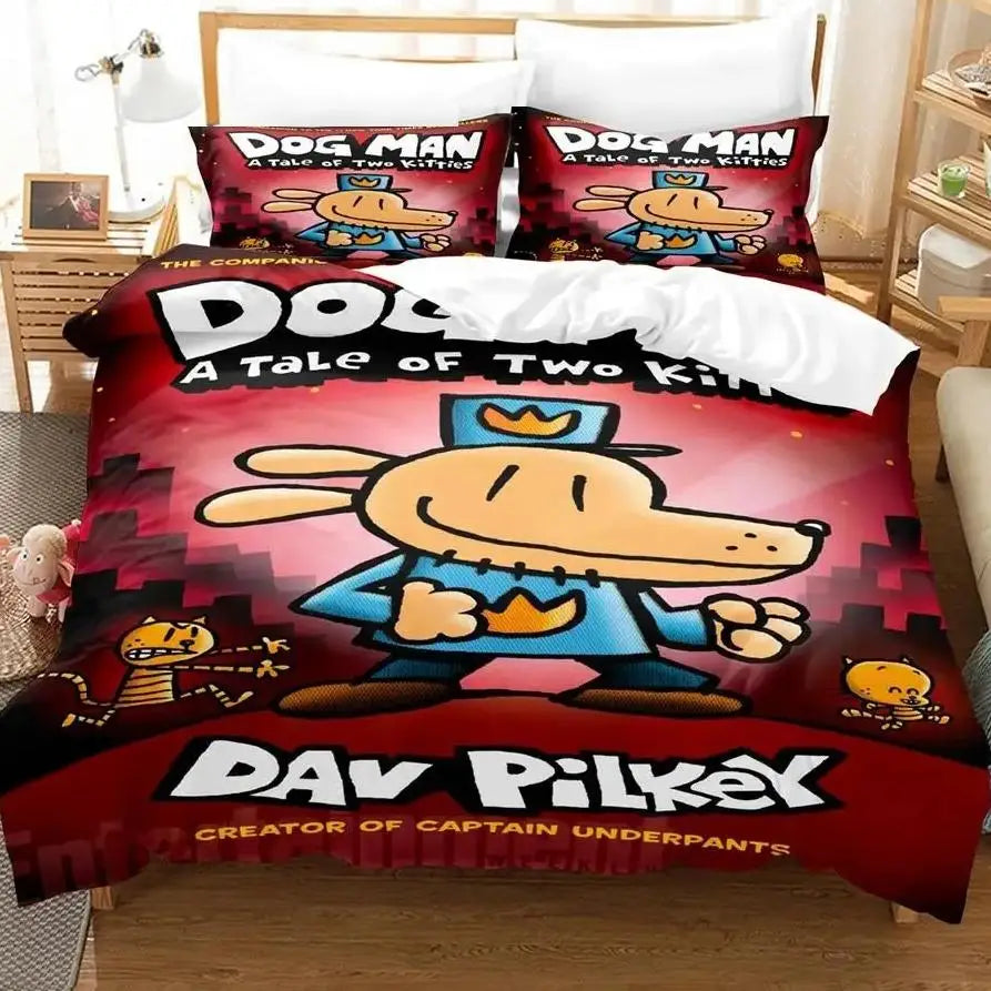 Cartoon D-Dog M-Man Bedding Set 3D Printed Duvet Cover Set Soft Single Twin Double Queen Size Birthday Gifts For Kids Room Decor